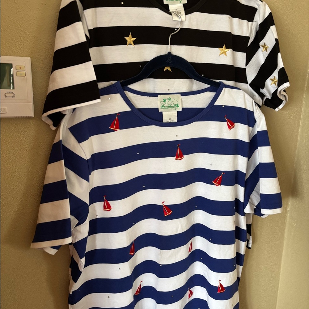 Set of 2 Quacker Factory t-shirts , nautical designs 1X